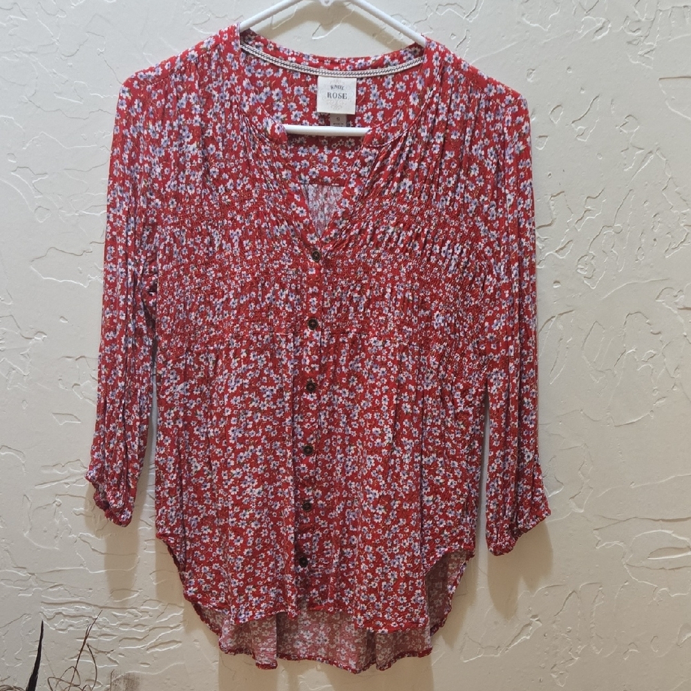 Knox Rose Red Floral Button-Up Blouse